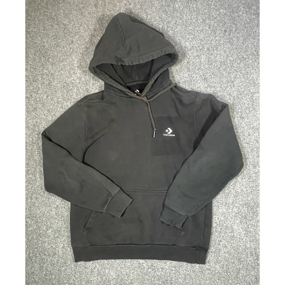 Converse Other - Converse Pullover Hoodie Men's Small Black Embroidered White Logo Thrashed